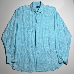 Lilly Pulitzer Jubilee Linen Shirt Men Extra Large Blue Long Sleeve Resort